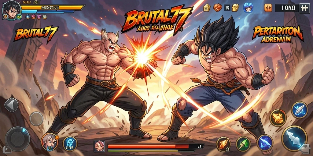 Tampilan gameplay mendebarkan dari BRUTAL77, pertarungan karakter Anime yang seru.