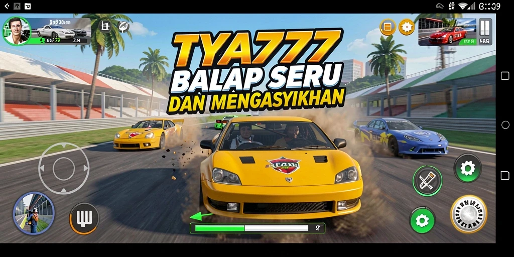 Screenshot gameplay TYA777 menunjukkan aksi balap mendebarkan.
